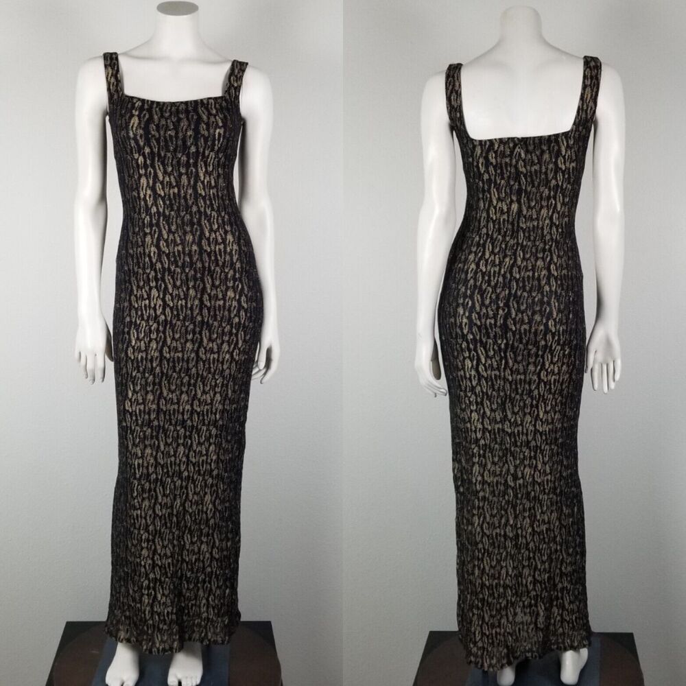 Alchemy New York By Joomee VTG 90s Bodycon Mobwife Mesh Leopard Maxi Dress Sz 6